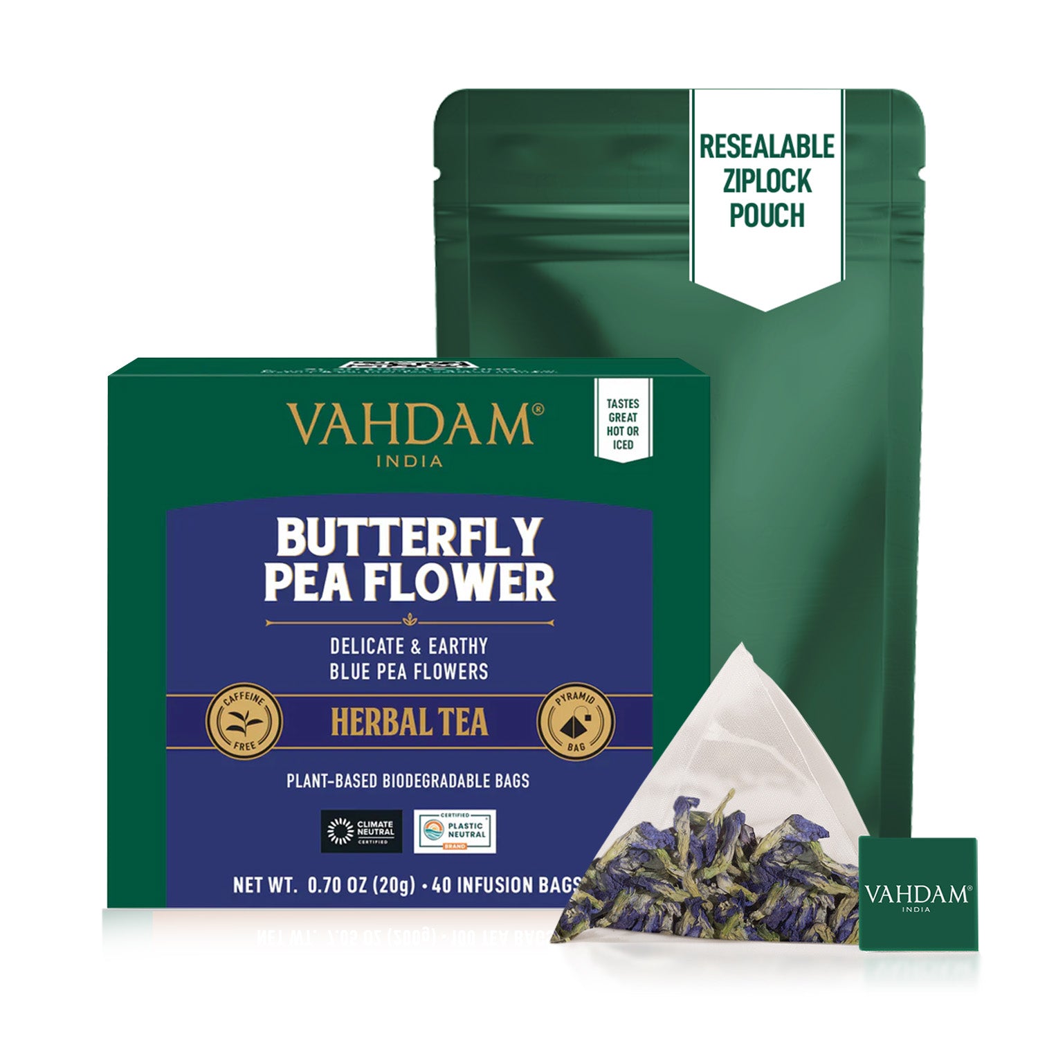 Butterfly Pea Flower Herbal Tea, 40 Tea Bags