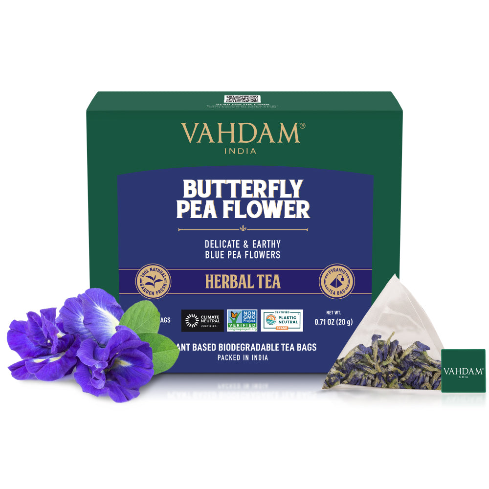 BLUE TEA  Butterfly Pea Flower Lavender  15 Pyramid Tea Bags  Caffeine  Free  Calming 