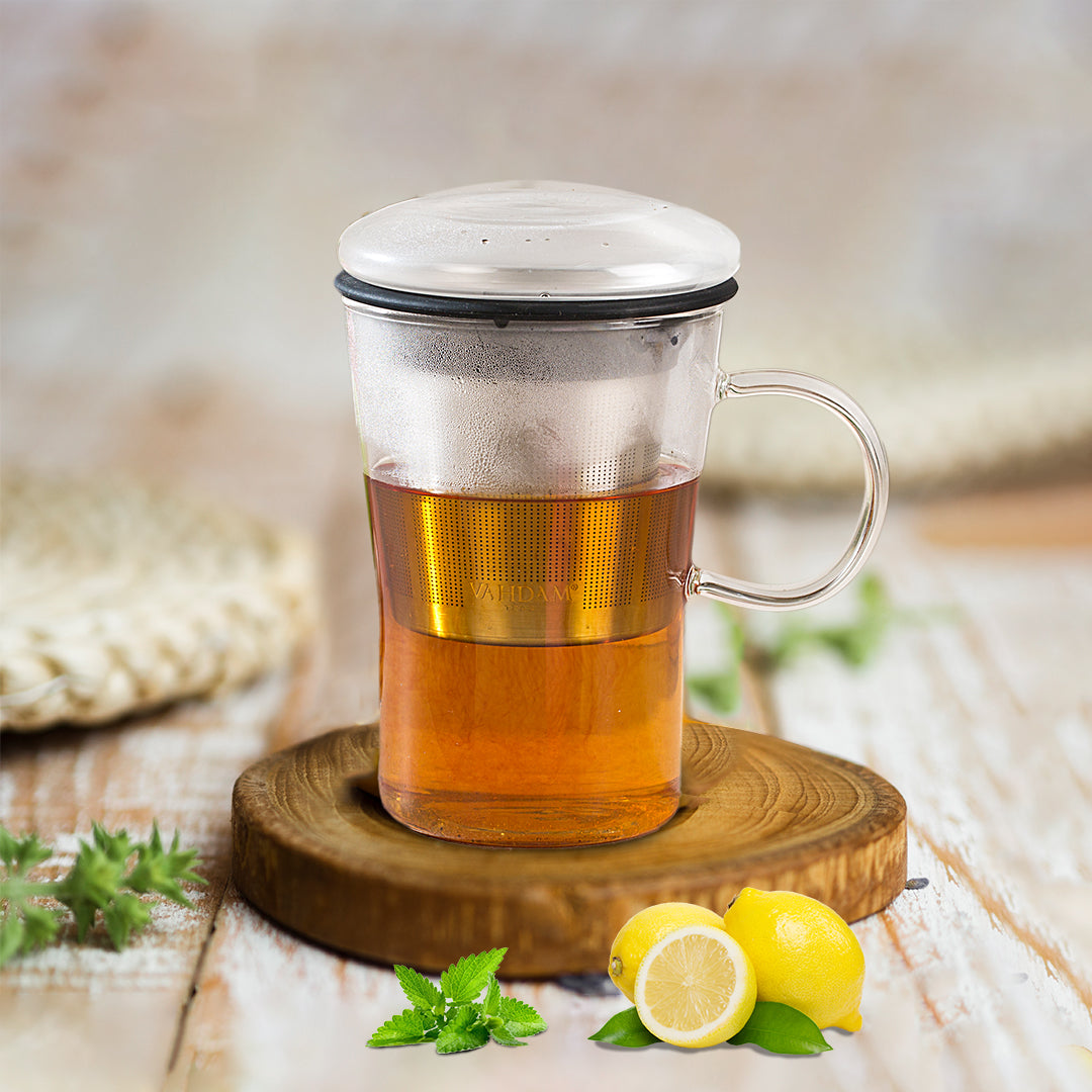 New Leaf Glass Tea Mug with Infuser
